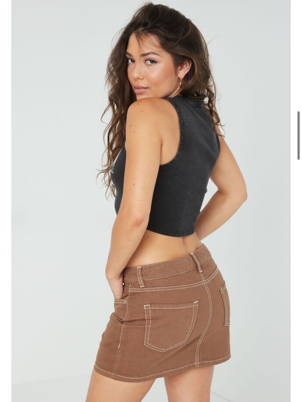 Garage Jupe Paris Low Rise Skirt | Cocoa Brown w White Stitching
